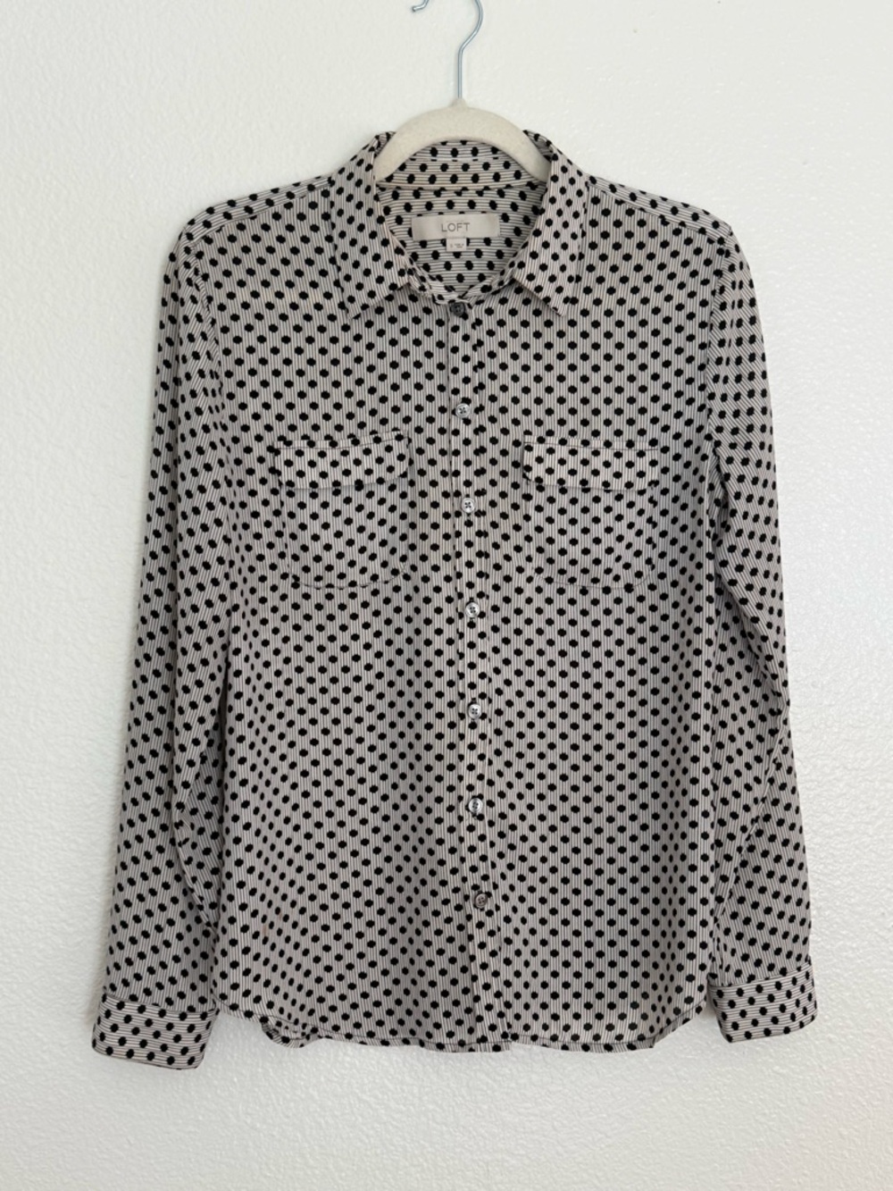 LOFT Cream Blouse with Black Polka Dots